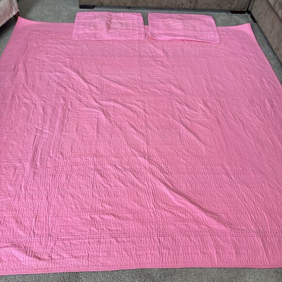 Garnet Hill Cotton Stitch Quilted Bedspread Comforter Sham Set Double/Queen Pink - Picture 1 of 11